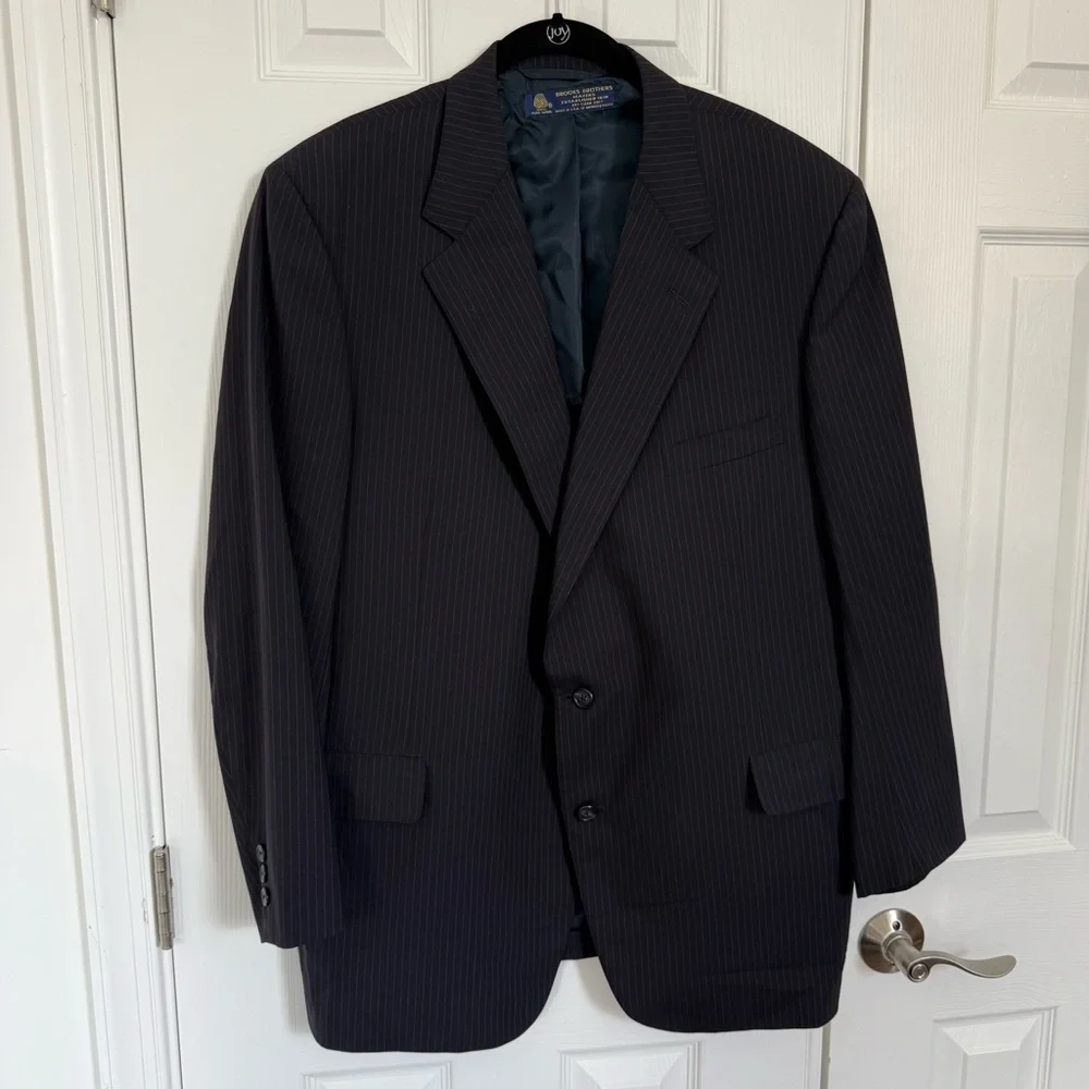 Brooks Brothers 100% Wool Elegant Navy Blue Classic Pinstripe Blazer Men 45R EUC